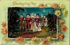 Tucks 175 Thanksgiving Pilgrims Walking in Moonlight c1910 Vintage Postcard N63 picture