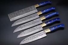 BEAUTIFUL CUSTOM HANDMADE 5 PIECES DAMASCUS STEEL HUNTING FORGING CHIEF SET. picture