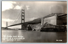 RPPC Vintage Postcard - Golden Gate Bridge Stands, Monument to ingenuity of man picture
