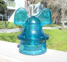 Nice Blue Aqua CD 257 Hemingray Mickey Mouse Style Glass Insulator (2) picture