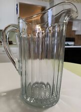 Vintage Heavy Clear Glass Pitcher Ribbed Panel Sides Starburst Bottom picture