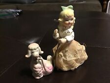 Vintage Porcelain/Ceramic Girl Walking Poodle w/chain, $7 Shipping  picture
