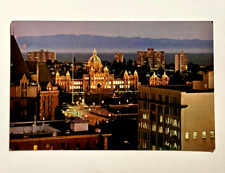 Parliament Buildings at Dusk, Victoria, B.C.-vintage unposted postcard picture