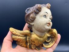 Vintage Rococo Hanging Wood Cherub Putti Crackle Paint Gilt Christmas Tree Angel picture