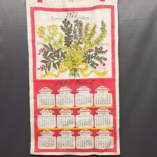 1977 Poland Linen Kitchen Towel Hanging Wall Calendar Herbal Bouquet Red Vintage picture
