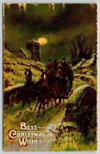 Postcard Best Christmas Wishes Horsedrawn Carriage Replica Antique Org UNP VTG picture
