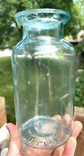 NICE AQUA WAX SEALER FRUIT JAR LINDELL GLASS CO ST. LOUIS QUART 1870'S ERA L@@K picture