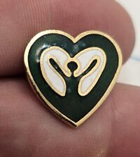 VTG Lapel Pinback Hat Gold Tone Heart Hug Welcoming Arms Outreach Logo Enameled  picture