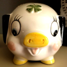 Vintage Giftcraft Ceramic Lucky Andromorphic Shamrock Piggy Bank, Japan picture