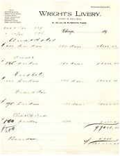 Chicago IL Wright's Livery Owen H. Fay Plymouth Place Letterhead Receipt 1892 picture
