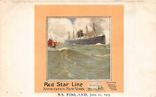 SS FINLAND AT SEA, RED STAR SHIP LINE CASSIERS POSTER STYLE 1905 MENU PC #c4     picture