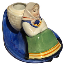 SCHAFER AND VATER GERMANY VINTAGE PAINTED CERAMIC FIGURE CHAMBER CANDLE HOLDER picture