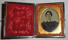 Antique Ambrotype (1/9th Plate) Image Photo 1800’s Woman/Female in Leather Case picture
