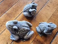 3 Vtg Toads Frogs Small Gray Figurines Decor Eyes Warts Largest is 2.5 Inch Long picture