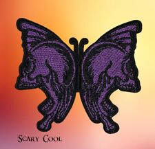 New Butterfly Purple Skull Head Embroidered Motorcycle Biker Iron On Patch picture