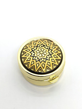 Vintage Damascene Spanish pill box from Spain 24K Gold & Steel -Geometric / Star picture