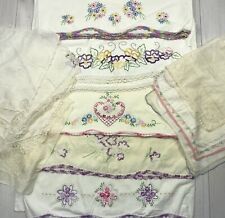 Vintage Embroidered Linens Flower Theme Pillow Cases Handkerchief Lot of 19 picture