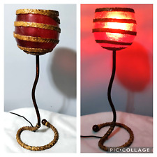 Vintage Tarogo Japan Squiggle Lamp  Metal Raffia Red Fiberglass Shade 21