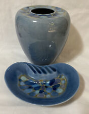 MCM Madeline Originals Matching Art Pottery Ashtray & Vase Blue Mosaic picture
