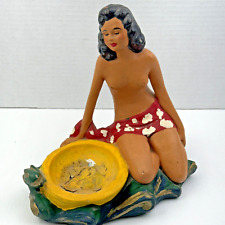 Vintage Hawaii Chalkware Nude Hula Lady Ashtray Incense Burner 1940s Polynesian picture