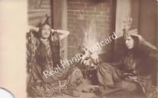 RPPC Man & Woman in Indian Costume Feathers Fringe Moccasins Real Photo Postcard picture