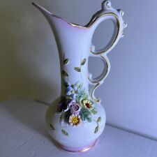 Vintage Rare 1960s Ceramic Bisque Pitcher Type Floral Vase W/Gold Trim picture