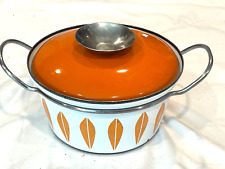 VINTAGE CATHERINEHOLM Norway SMALL ORANGE ENAMEL COVERED CASSEROLE -  picture