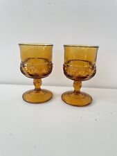 Indiana Amber Glass Pressed Footed Cordial Sherry Set of 2 Vtg picture