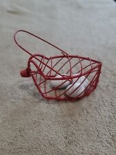 Miniature Red Wire Figural Chicken Basket With Three Eggs In It picture