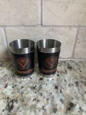 JAGERMEISTER Shot Glasses Stainless Steel Faux Leather Wrapped Lot of 2 picture