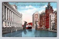 Milwaukee WI-Wisconsin, Downtown View Of River, Antique, Vintage c1953 Postcard picture