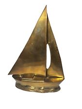 Vintage Desktop Paperweight Solid Brass Sail Boat Statue 7