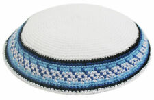 White/Blue Hand Knitted Yarmulke Yamaka Kippah Kipot kipa hat 6.5 inch 17 cm  picture