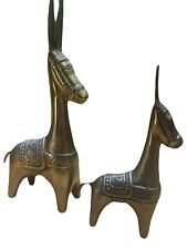 Vintage Mid Century Solid Brass Pair Of Llama Alpaca Figurines Natural Patina picture