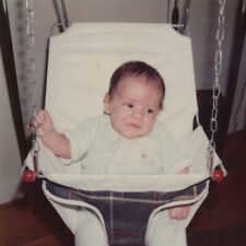 Vintage 1976 Disappointed Baby Swing Seat Found Photo 70s Snapshot Infant Child picture