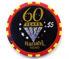 HARRAHS RENO $5 1937-1997 60 Year DIAMOND ANNIVERSARY Black Casino Poker Chip picture