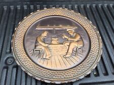 Vintage Hammered Bronze Copper Wall hanging plate portrait Cottage Home Scene picture