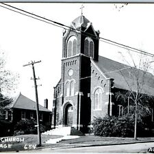 c1950s Audubon, IA RPPC Catholic Church & Parsonage Chapel Bell Tower Photo A108 picture