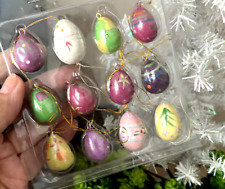 Vtg NOS Set 12 Pastel MINI Metal EASTER EGGS ORNAMENTS Hand Painted Gloss picture