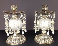 Bombay Co. Hollywood Regency Baroque Candle Holders Gold Patina Metal Bead Swags picture