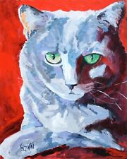 Russian Blue Cat Art Print from Painting | Gifts, Portrait, Home Decor 8x10 picture