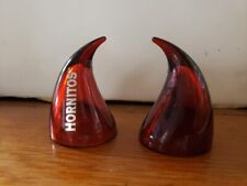 Red Glass Devil Horns Shot Glasses Hornitos Tequila Set Of 2 Logo 2 oz Bar Pair picture