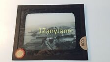 CUR Glass Magic Lantern Slide Photo AERIAL OF SEASIDE TOWN BUILDINGS AND TREES picture