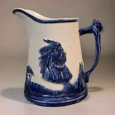 ANTIQUE OLD SLEEPY EYE INDIAN PITCHER 8.5 POTTERY BLUE RIM GREAT SHAPE picture