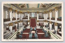 Postcard Lobby Jefferson Hotel Richmond Virginia c1920 picture