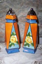 vintage art deco lusterware blue orange flower salt & pepper shakers picture
