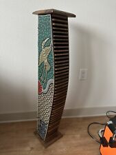 Vintage Wooden Carved & Hand Painted Tribal Mural Abstract CD Stand Holder 40 “ picture