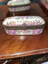 Vintage Limoges France Porcelain Needle Box, Lipstick, Pin Case Floral Painted picture