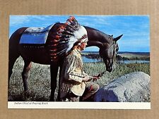 Postcard Native Americana Indian Chief At Praying Rock Horse Headdress Vintage picture