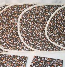 Vintage 1970’s Brown Poppy Floral Oval Quilted Fabric Placemats Matching Napkins picture